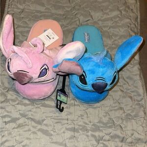 Disney Stitch and Angel Slippers - Pink and Blue WOMEN